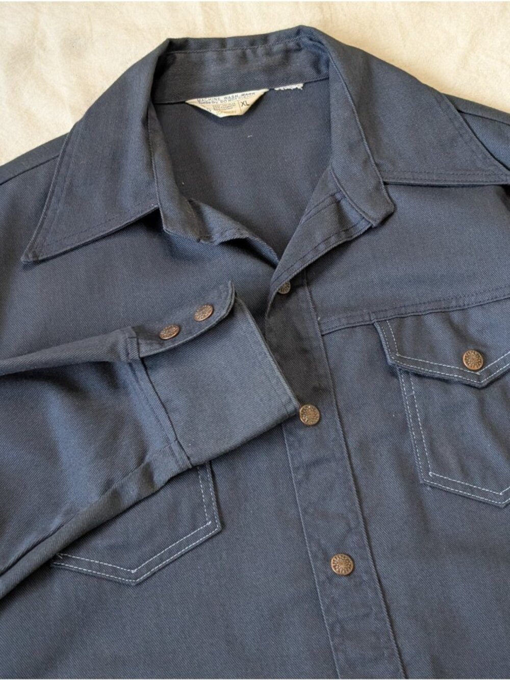 JCPenney Vintage 70s Men's Dark Denim Western Snap Jacket Cotton Blend XL